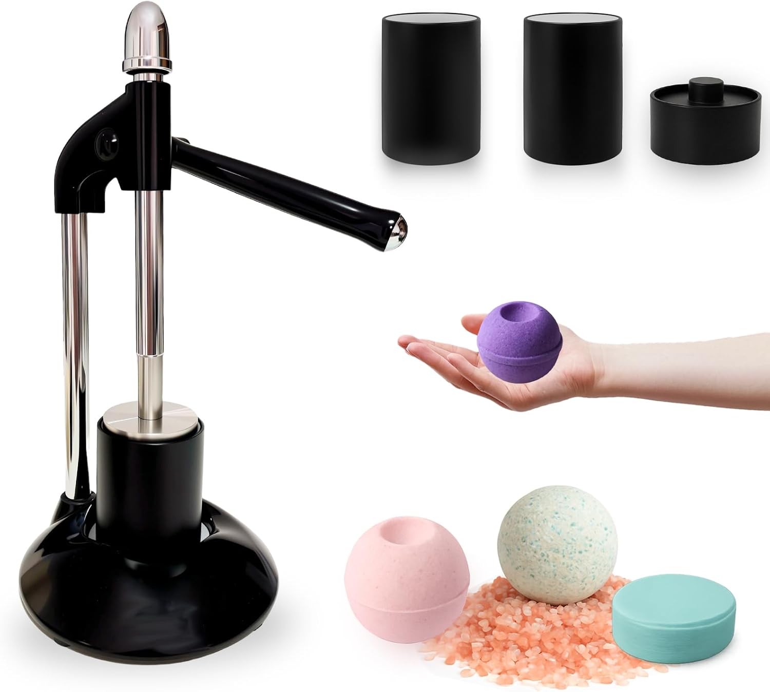 Black Bath Salt Ball Press Machine,DIY Bath Bomb Tool,Bath Salt Ball Maker with 3 Set Molds,DIY for Round,Surprise Bath Bomb Ball,Shower Steamers