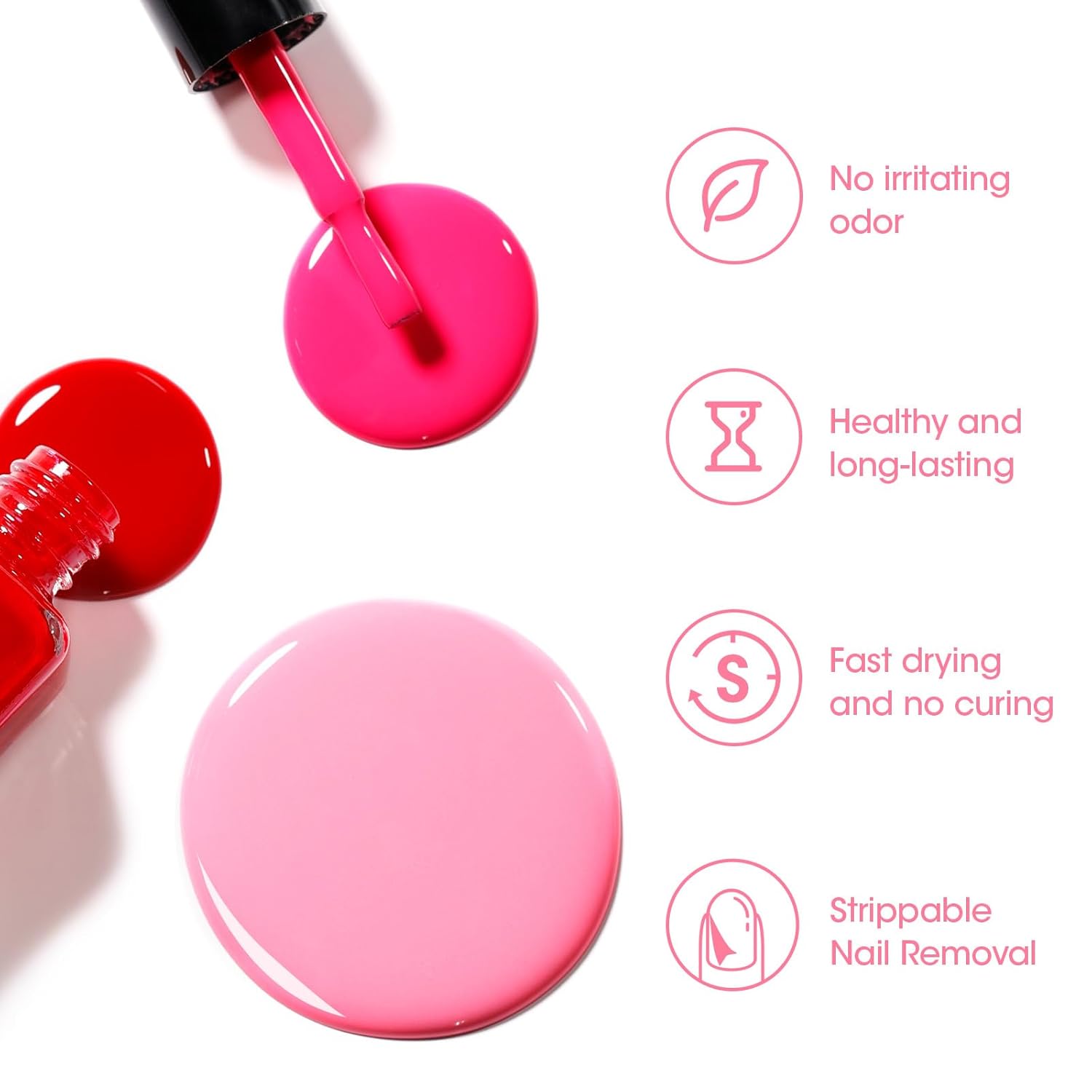 GELLEN Red Pink Nail Polish, Quick Air Dry Natural Traditional Regular Nail Polish Bright Red Hot Pink Set for Acrylic Natural Nails Home Salon, Non UV Gel, Chip Resistant, Hema Free, Non-toxic, 10ml - Image 5