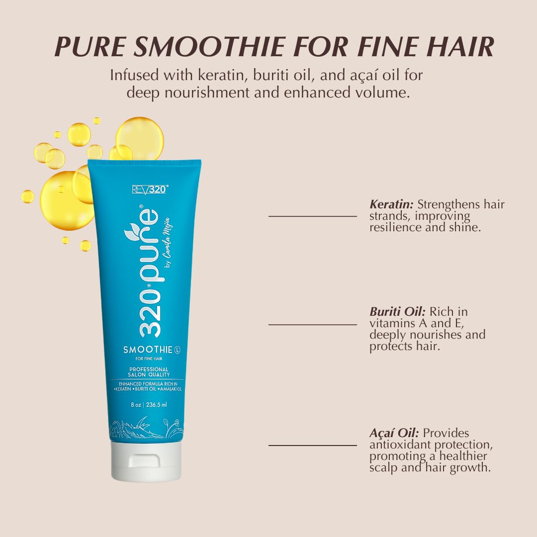 320Pure Smoothie Leave In Conditioner For Fine Hair 8oz, Sulfate Free, Color Safe & Lightweight Formula, Deep Repair Moisturizing Detangler for Fine, Frizzy, Curly, Thick, Wavy, Dry & Damaged Hair - Image 3