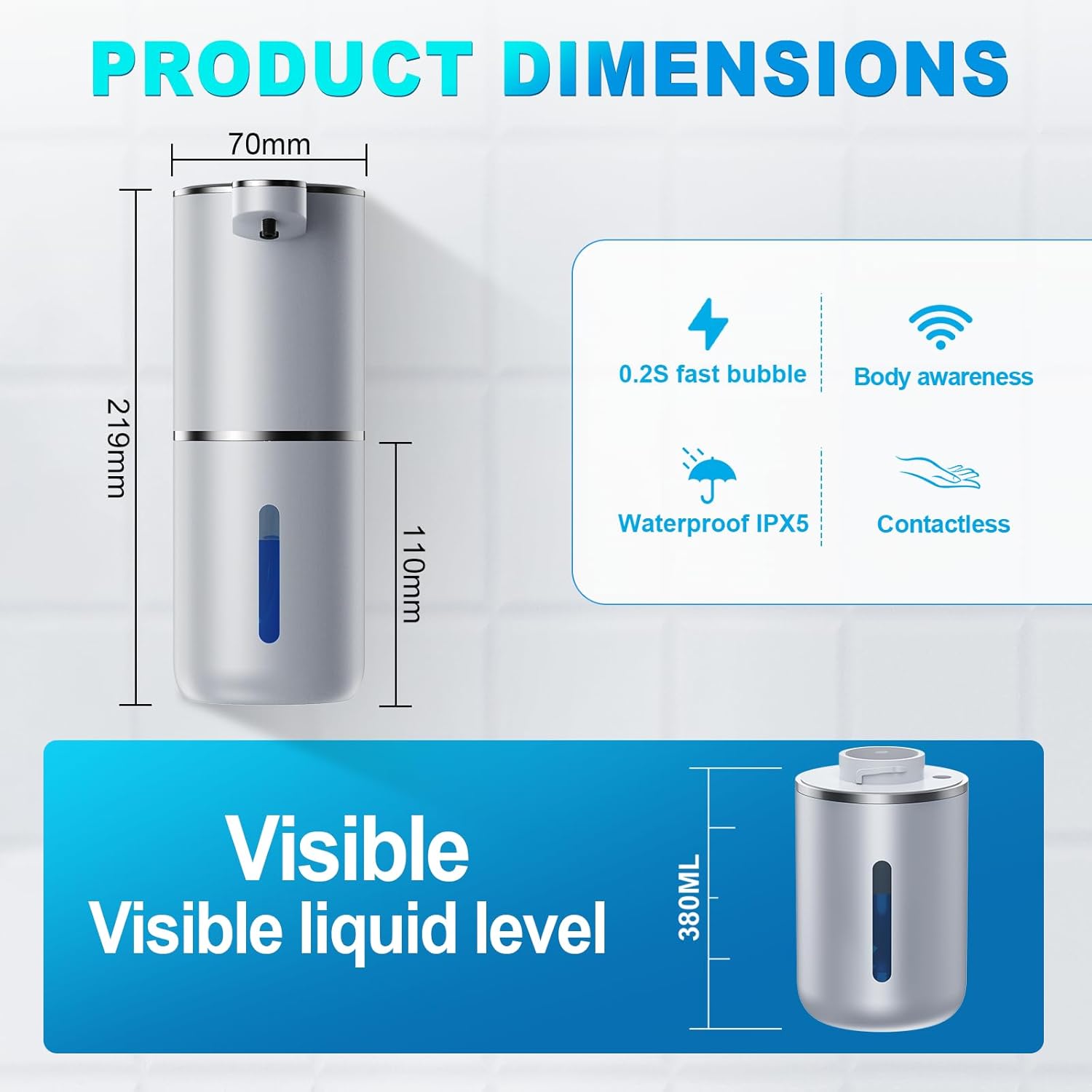 Automatic Touchless Soap Dispenser 380ml Wall Mount USB Rechargeable for Kitchen Bathroom - Image 6