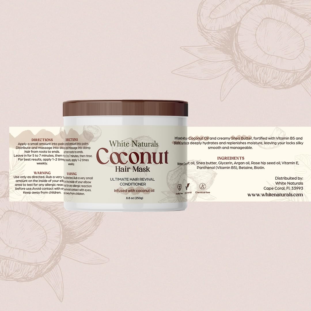 Organic Coconut Hair Mask for Hair Growth and Volume, Moisturizing and Deep Conditioning Mask For Dry Damaged Hair, Hair Tchicking Treatment Cream Mask, Fights Breakages and Split Ends - Image 7