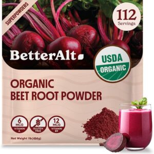 Organic Beet Root Powder, USDA Certified - Nitric Oxide Supplement, Beet Juice Powder Superfood for Healthy Heart, Beetroot Supplement, Beetroot Powder - 112 Servings, 1 lb