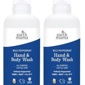 Earth Mama Wild Peppermint Hand & Body Wash | Foaming Hand Soap Refill, Castile Soap Liquid Made with Organic Wild Mint & Peppermint Oil, 34 fl oz (2-Pack)