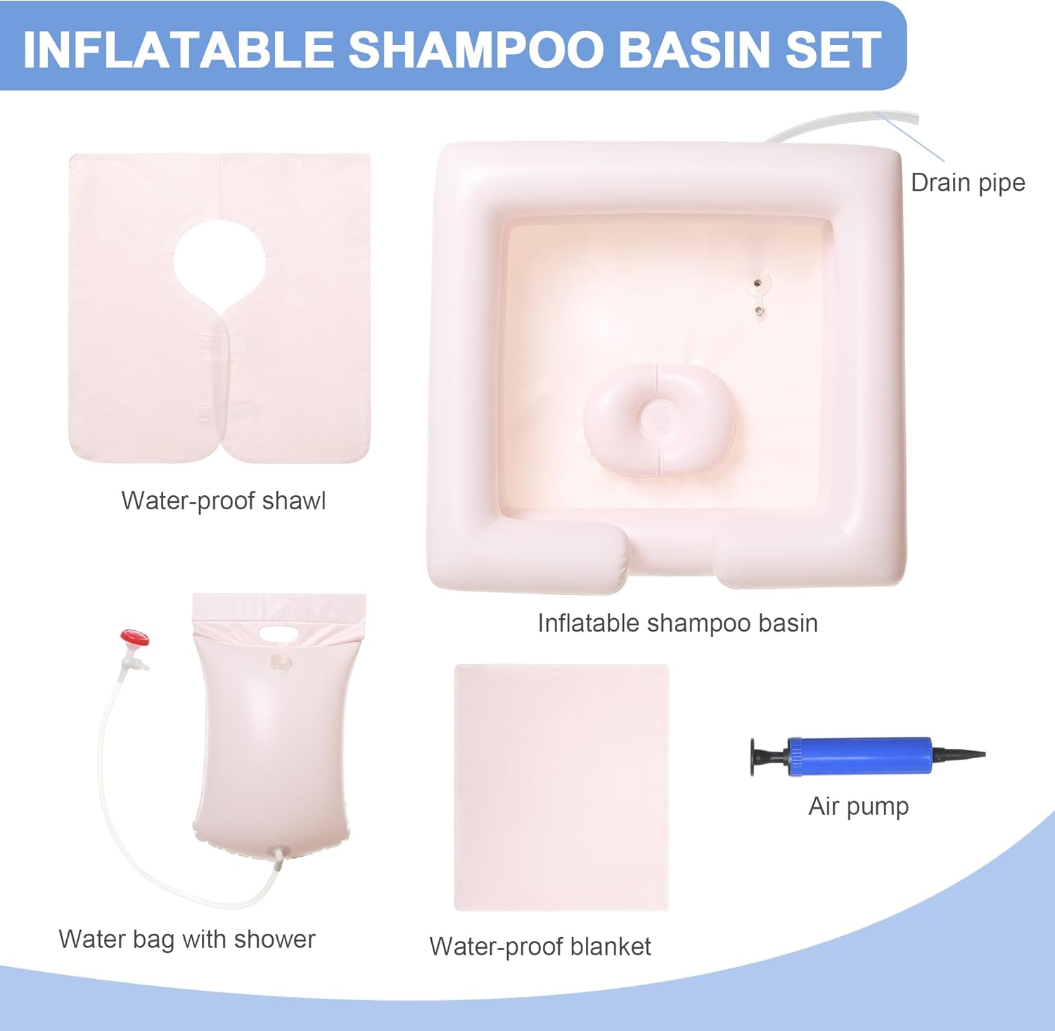 Inflatable Bedside Shampoo Set with Water Bag and Waterproof Shawl. Wash Hair in Bed for Children, the Elderly, Pregnant Women, Post-surgery or Bedridden Patients. Water Bag Capacity 2.1 Gallons (8L) - Image 6