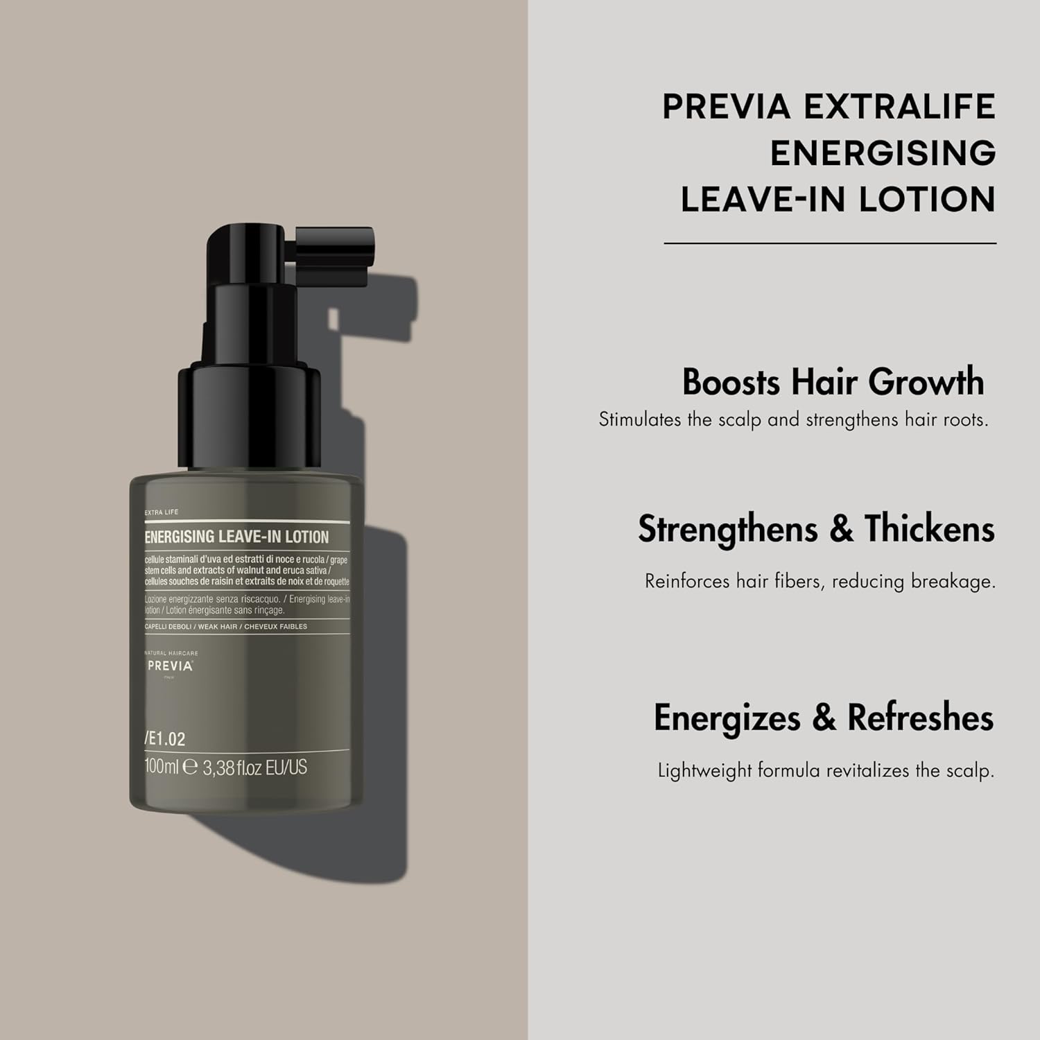 PREVIA Extralife Energising Leave-In Organic Lotion - Hair Loss Treatment - Promotes Fuller, Thicker Hair - All Natural & Organic - 3.38 oz - Image 2