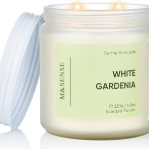 M&SENSE White Gardenia Scented Candle - 11.6oz Natural Soy Wax 70-Hour Long Lasting Burn Time Non Toxic, 2-Wick Spring Flower Candle for Home Decor Slow-Burning Aromatherapy Gifts