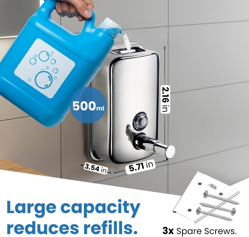 Stainless Steel Manual Soap Dispenser 17 fl oz for Bathroom Kitchen - Image 6