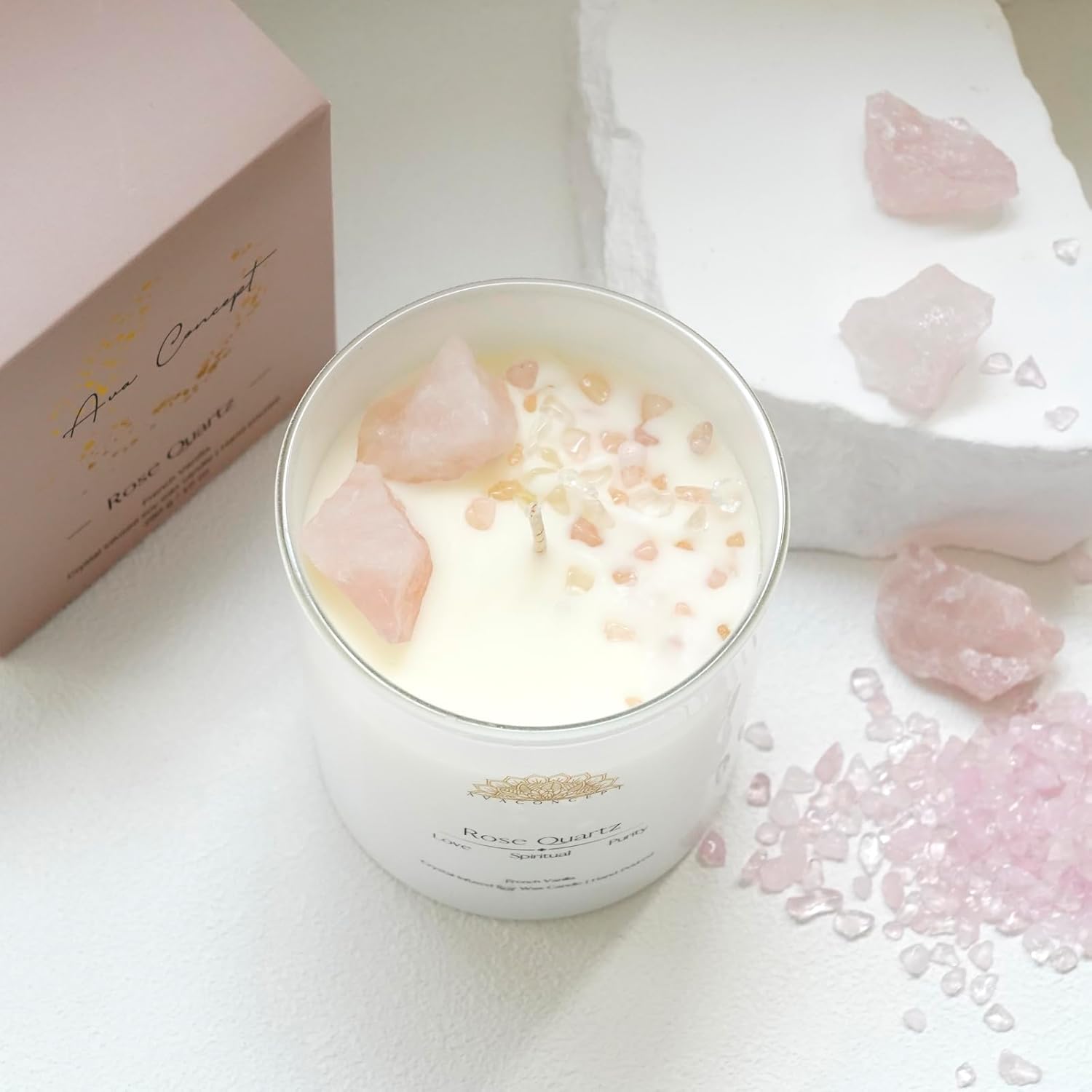 Healing Crystal Candle, French Vanilla Scented Rose Quartz Candle in 10 oz Jar - Natural Crystal for Love and Healing - Elegant Home Decor and Gift Idea - Image 6