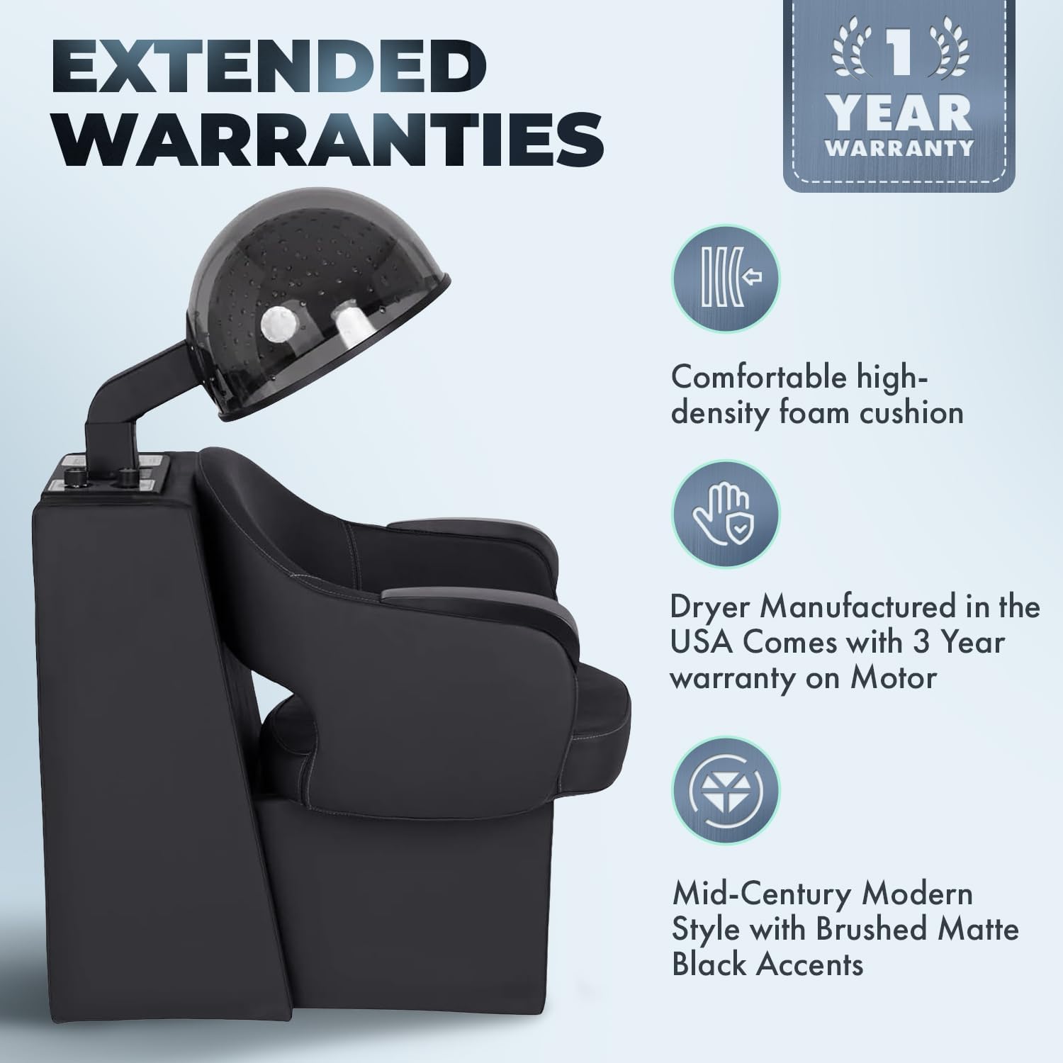 Buy-Rite Luna Noir Salon Styling Chair Combo with 980W Dryer, 60-Min Timer, Extra-Wide Seat, Assembled - Image 4
