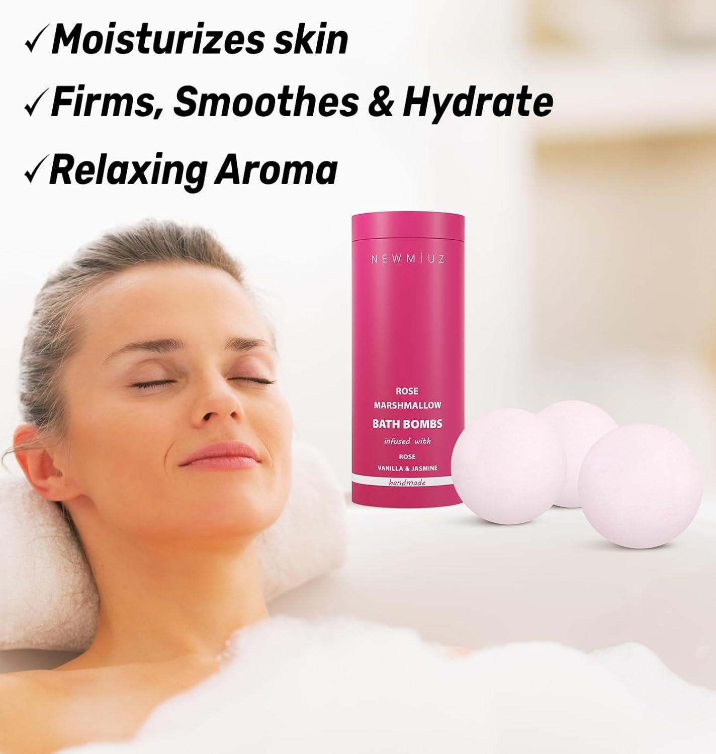 Rose Vanilla Mega Foaming Bath Bomb 6 oz - Nourishes Dry Skin, Stress Relief - Image 2