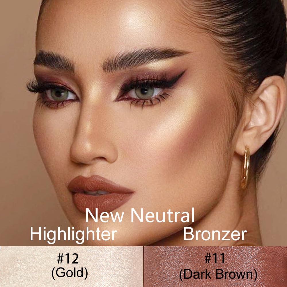 Evpct 2Pcs Face Cream Contour Bronzer Sticks Makeup Highlighter Kit in Dark Brown and Gold - Image 2