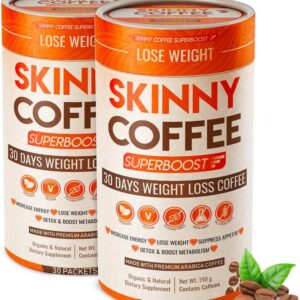 Skinny Coffee Super Boost Weight Loss Coffee, Fat Burners for Men & Women, Sugar-Free, Keto, Vegan, Reduces Bloating, Supports Energy & Metabolism, Appetite Suppressant for Weight Loss (Pack of 2)