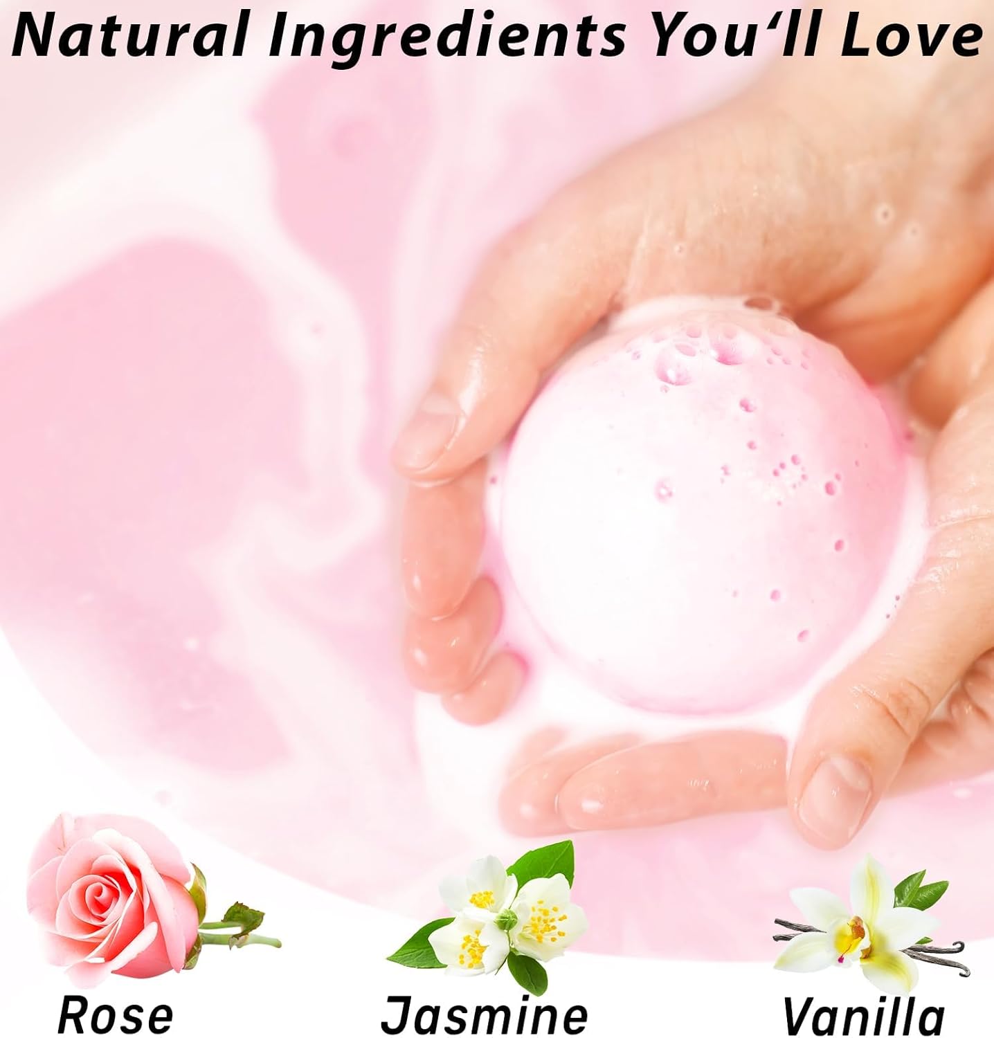 Rose Vanilla Mega Foaming Bath Bomb 6 oz - Nourishes Dry Skin, Stress Relief - Image 3