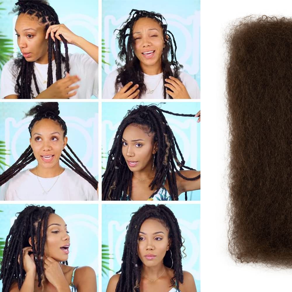 FASHION IDOL Afro Kinkys Bulk Human Hair for Dreadlock Extensions Loc Repair Braiding Twist Tight Afro Kinky Human Hair for Loc 3 Packs 150 Gram Medium Brown 16 Inches 5.3 Oz - Image 3