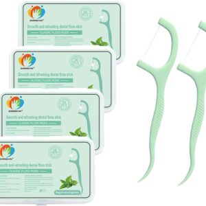 200 Count Floss Picks with 4 Travel Handy Cases, Mint Dental Floss Picks, Tooth Picks Flossers Keep Your Teeth Clean and Helps to Fight Tooth Decay, Floss Sticks for Family