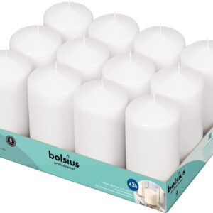 BOLSIUS 12 White Pillar Candles - 2.7 x 5.1 Inches Unscented Candle Set - 43 Hours - Dripless Clean Burning Smokeless Dinner Candle - Perfect for Wedding Candles, Parties and Special Occasions