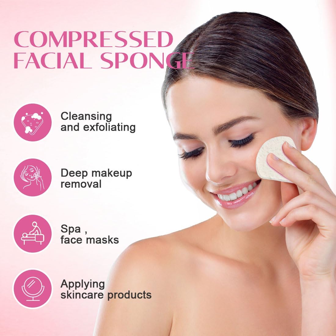 120-Count Compressed Facial Sponges, Face Sponges for Cleansing, 100% Natural Cellulose Cosmetic Spa Scrub for Makeup Removal, Exfoliating Mask, Skin Massage - White - Image 6