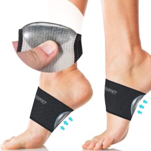 Plantar Fasciitis Relief - Copper Arch Support Braces/Sleeves with Gel Pads, Flat Foot Pain Relief (Men & Women,1 Pair,Black)