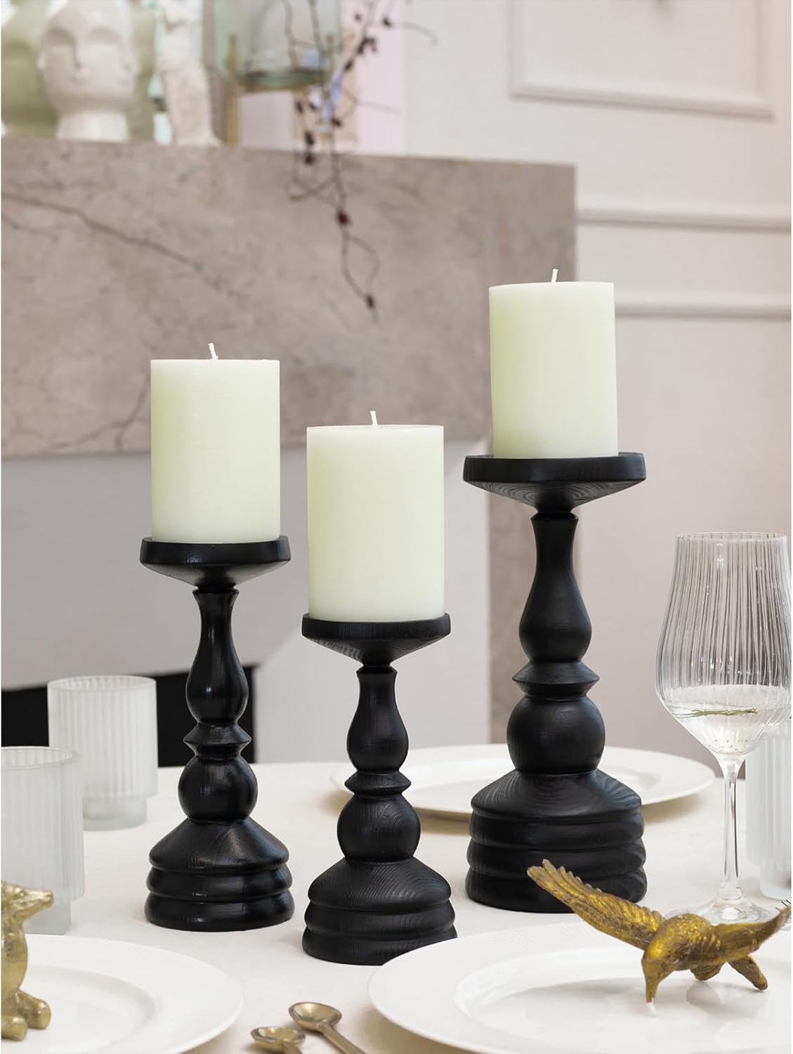 CANDWAX 3x4 inch Pillar Candles Set of 3 – Unscented Dripless Rustic Ivory Candles for Home Decor, Weddings, Table Settings - Image 3