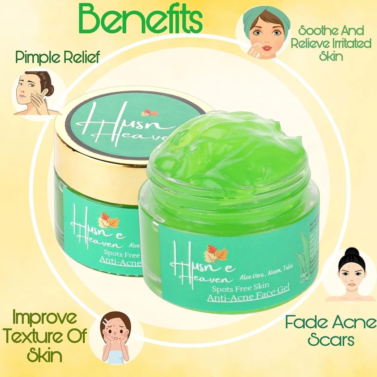 Organic Anti-Acne Gel Cream for Sensitive Skin with Aloe Vera, Neem, Basil, Turmeric - 50gm - Image 3