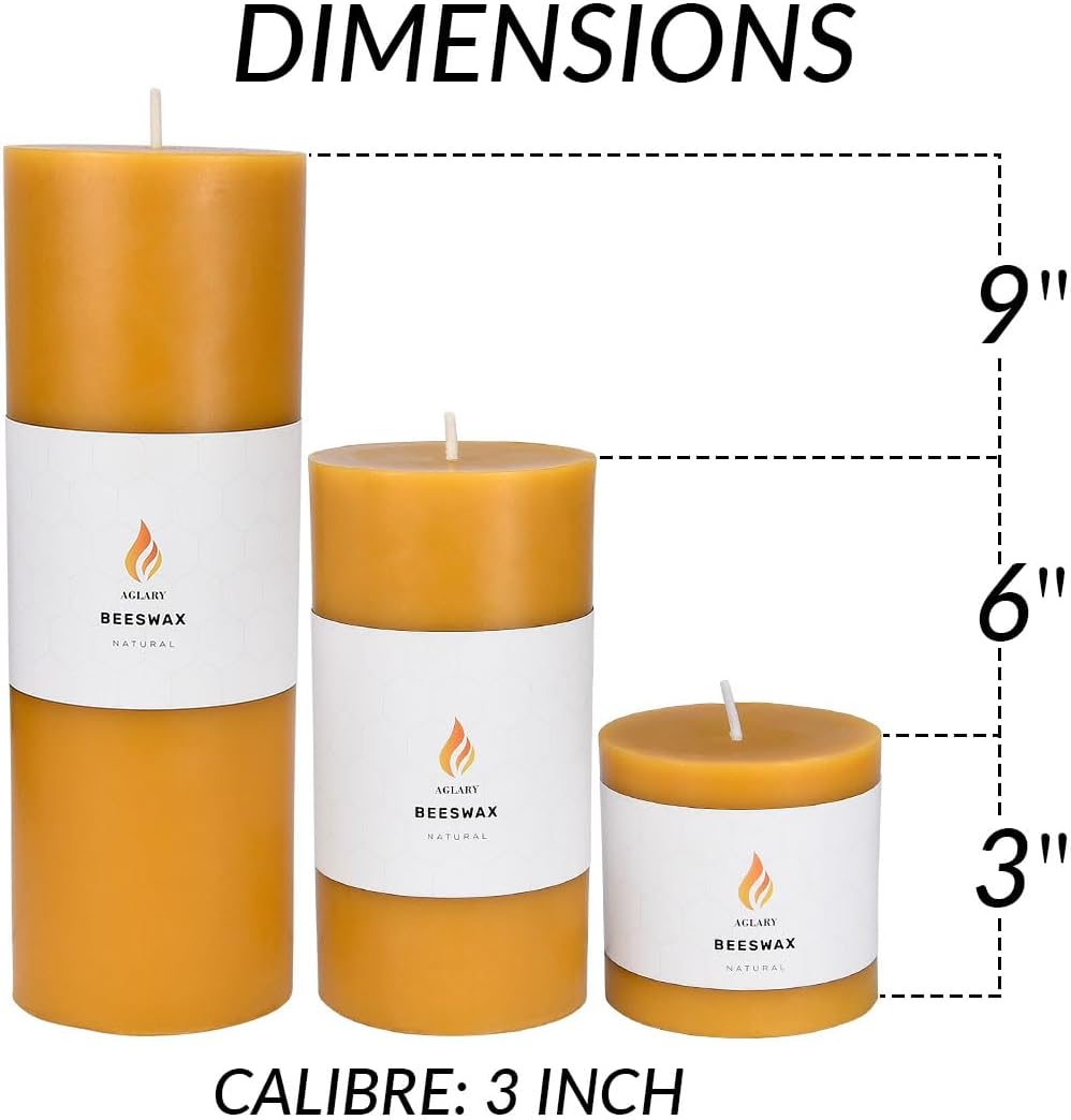 3"x 9" Large Beeswax Pillar Candle, Made of Pure Natural Beeswax, with Ultra Long Burning Time and Low Allergenicity-Raw,124H - Image 2
