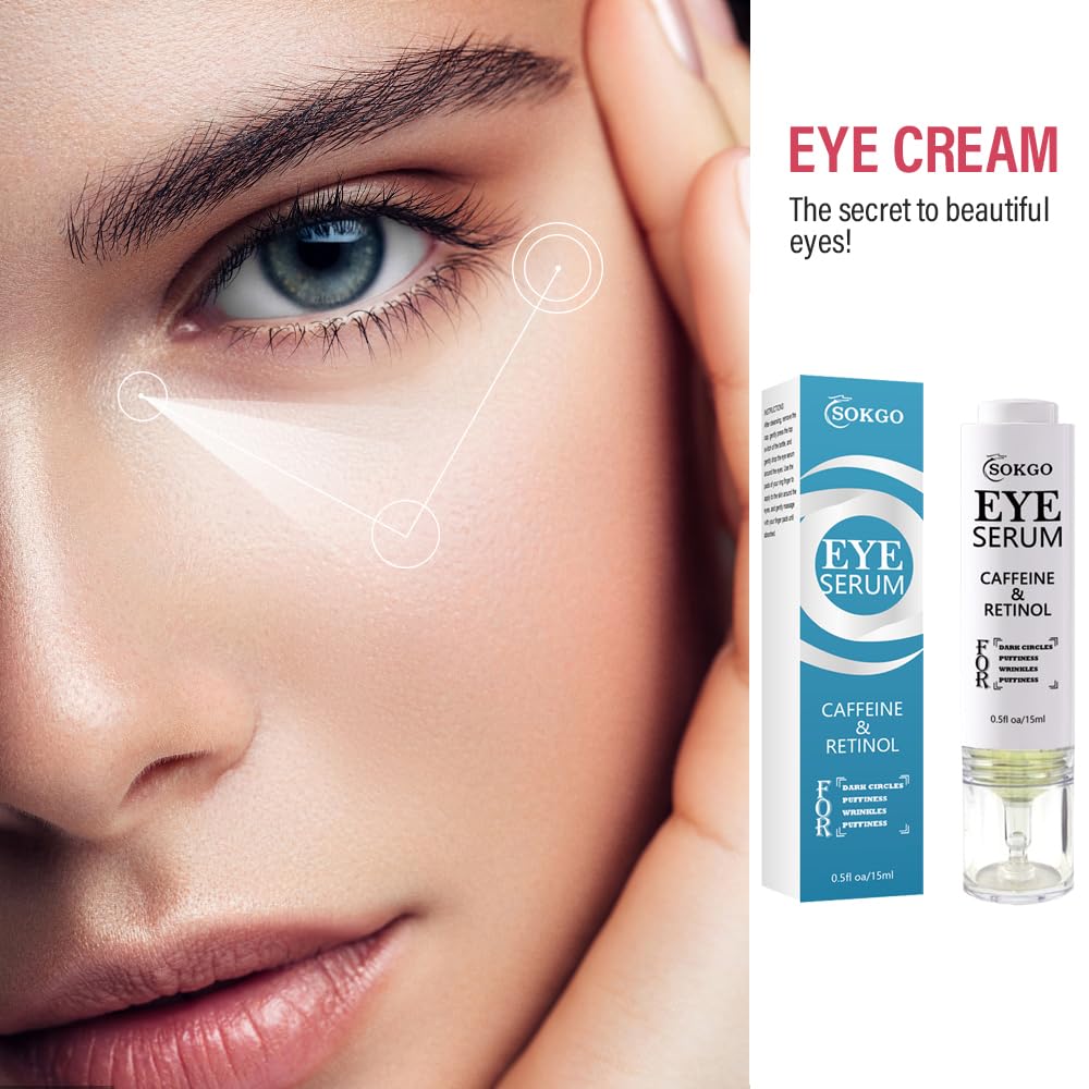 Caffeine Eye Serum, Retinol Eye Firming Serum for Dark Circles and Puffiness, Anti Aging Eye Serum with Hyaluronic Vitamin E, Smooth Fine Lines and Hydrate Eye Area - Image 5