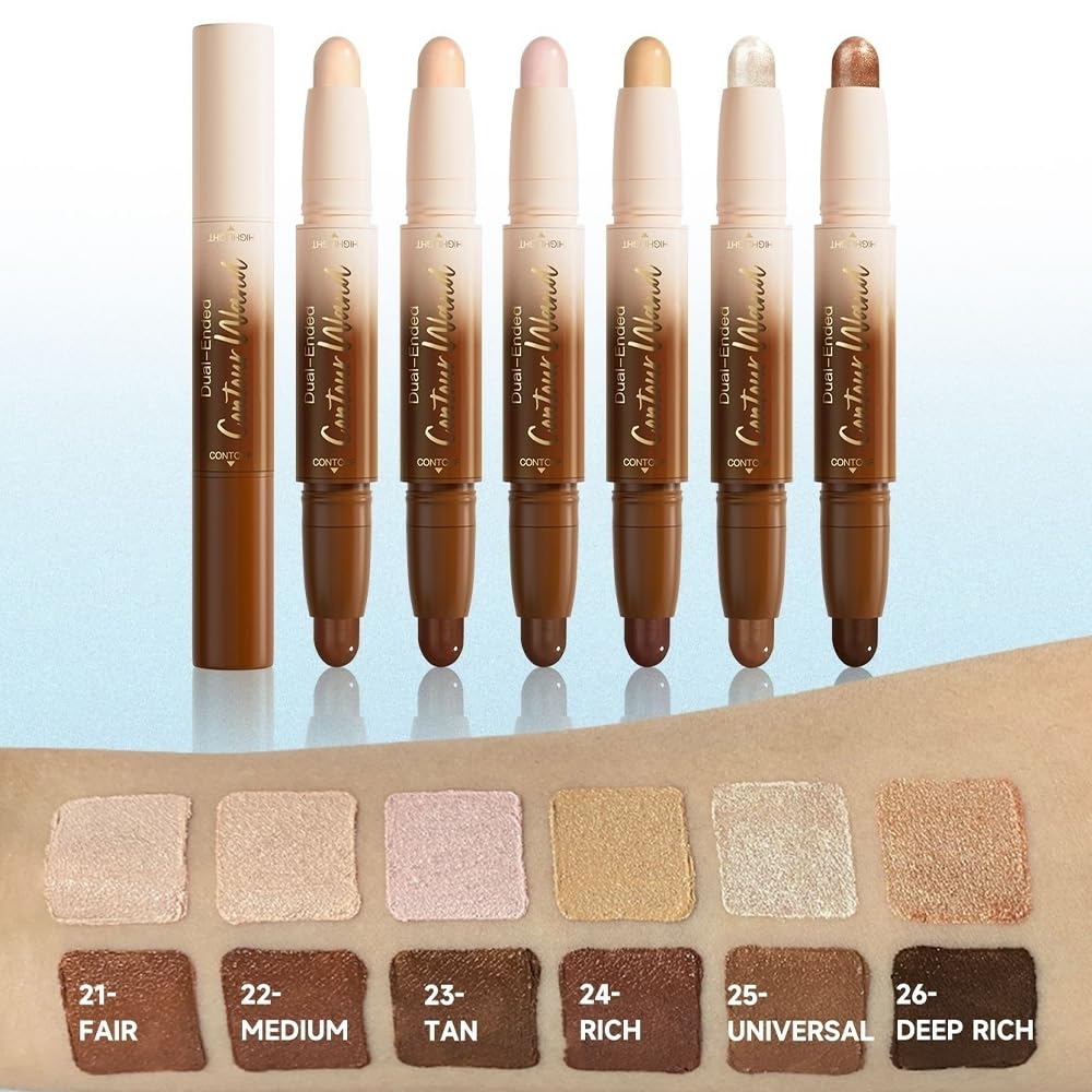 2in1 Cream Contour Highlighter Stick, Neutral Bronzer Makeup Sticks, Applies Dual-Ended Sculpting Stick for Face Body, Long Lasting Waterproof No Smudging, Suitable for Makeup Beginners-Fair - Image 6