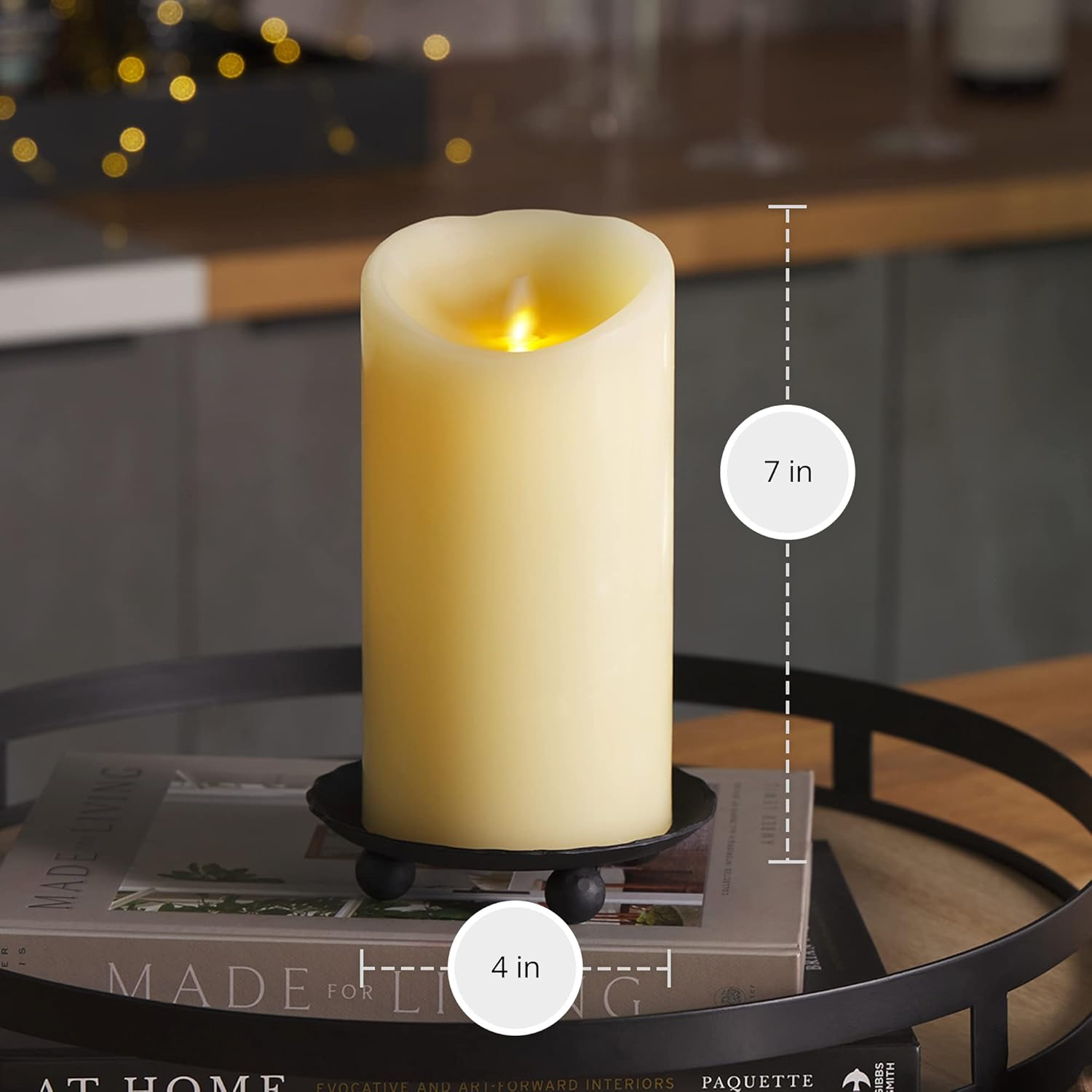 Luminara Scalloped Edge Flameless LED Candle - Ivory 4" x 7" - Real Wax Pillar Battery Operated Moving Flame w/Timer Unscented 1000Hr Runtime - Image 5