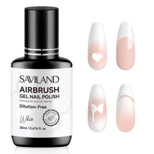 SAVILAND Plus Airbrush Gel Nail Polish Dilution-free: 20 ml No Clogging White Airbrush Nail Polish Non-toxic Nail Gel P olish for High Pigmented Colors Airbrush N ail Polish for Ombre French Nail