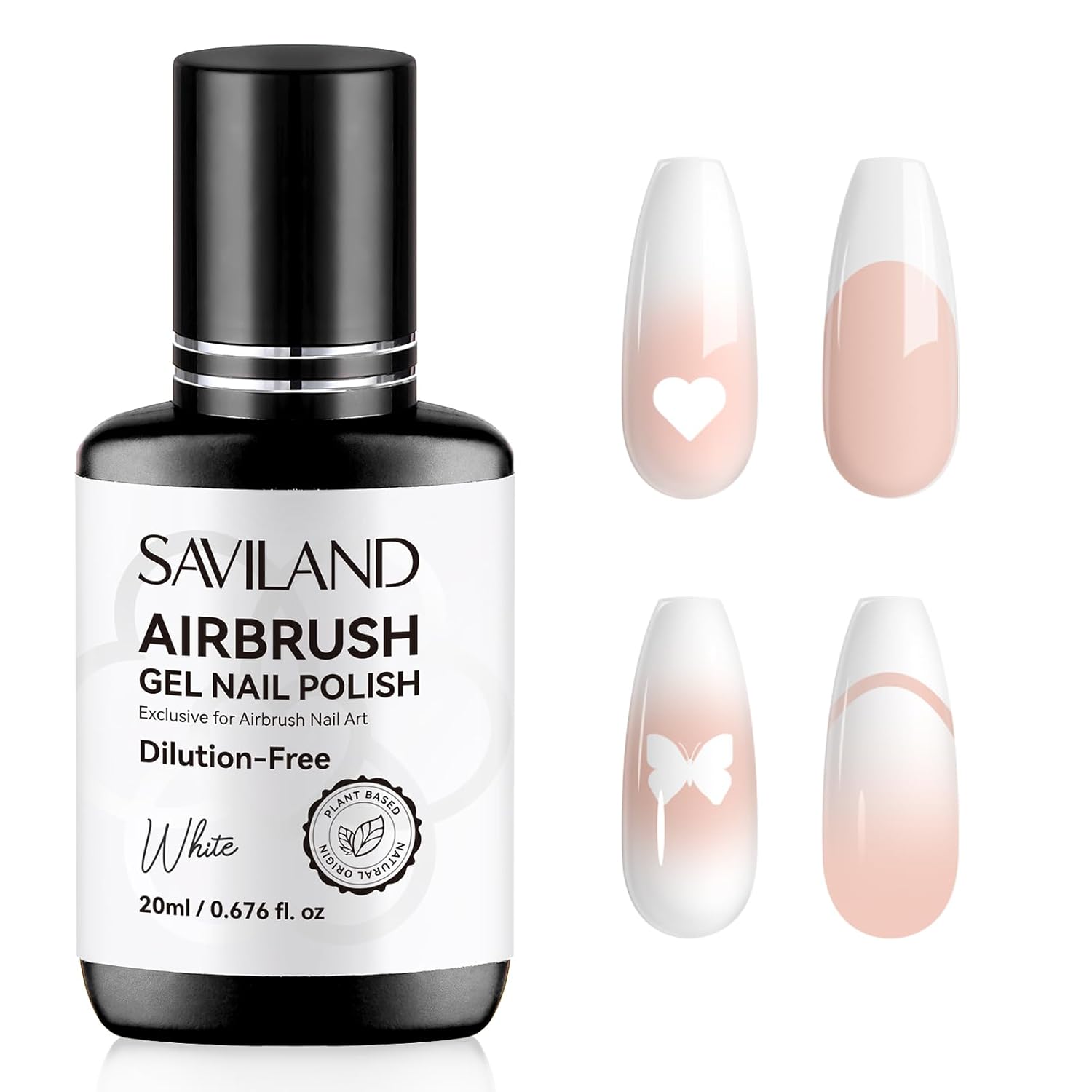SAVILAND Plus Airbrush Gel Nail Polish Dilution-free: 20 ml No Clogging White Airbrush Nail Polish Non-toxic Nail Gel P olish for High Pigmented Colors Airbrush N ail Polish for Ombre French Nail