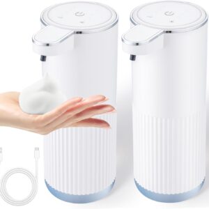 2 Pack Automatic Soap Dispenser Touchless, Rechargeable Foaming Hand Soap Dispenser, 4-Level Adjustable Foam for Bathroom Countertop, Electric