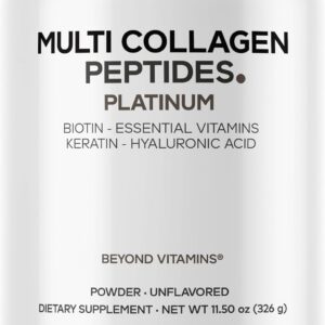 Codeage Multi Collagen for Women & Men Biotin 10000mcg Keratin, Protein Powder Vitamin C B6 D3, Hyaluronic Acid, Niacin - Hydrolyzed Collagen Coffee Creamer 5 Types - Unflavored - Non-GMO - 11.5oz