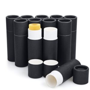 Furnido 12 Pcs 0.3 oz Paperboard Lip Balm Tubes,Push-Up Style,Empty Kraft Paper Lipstick Tube,Biodegradable Round Solid Perfume Lotion Lip Gloss Container Chapstick DIY Homemade Balm Holder - Black
