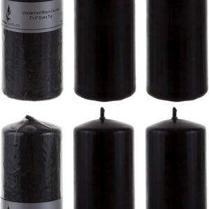 Mega Candles 6 pcs Unscented Dome Top Black Pillar Candles, Pressed Premium Wax Candle 2 Inch x 6 Inch, Home Décor, Weddings, Parties, Celebrations, Occasions, Florists, Events, Prayers, Memorials