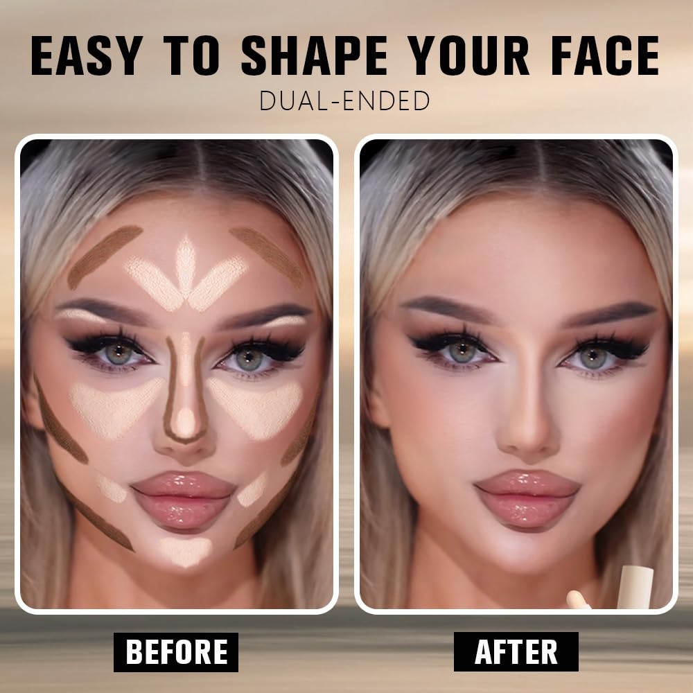 2in1 Cream Contour Highlighter Stick, Neutral Bronzer Makeup Sticks, Applies Dual-Ended Sculpting Stick for Face Body, Long Lasting Waterproof No Smudging, Suitable for Makeup Beginners-Fair - Image 4