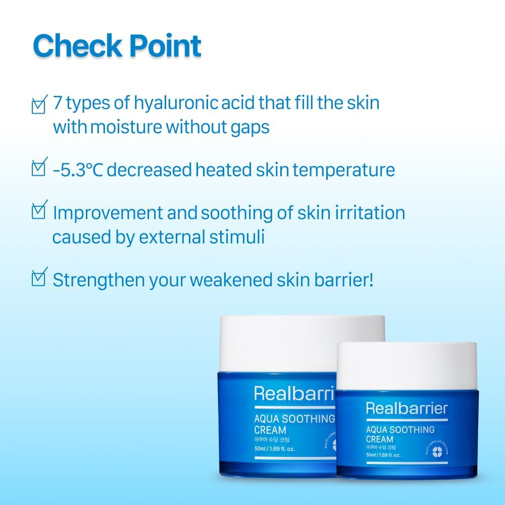 Real Barrier Aqua Soothing Cream 1.7 Oz Sensitive Skin Hyaluronic Acid Facial Moisturizer - Image 2