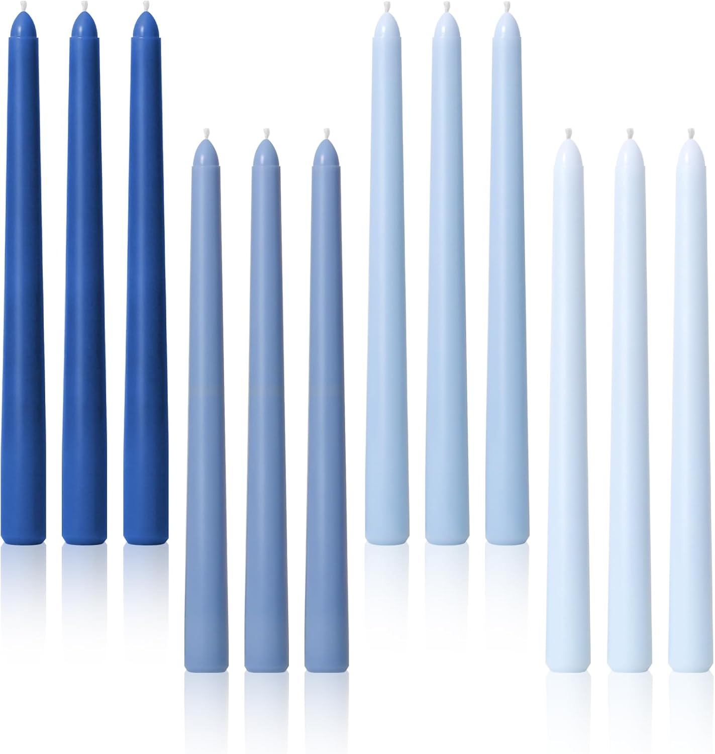 Viyffo 10 Inch Taper Candles Blue Set of 12 Unscented, Dripless, Smokeless Long Tall Tapered Candlesticks Wedding Home Decor Dinner Natural Color Series