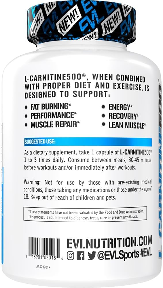 Evlution EVL L-Carnitine 500mg Supplement for Weight Management and Muscle Support - 120 Servings - Image 3