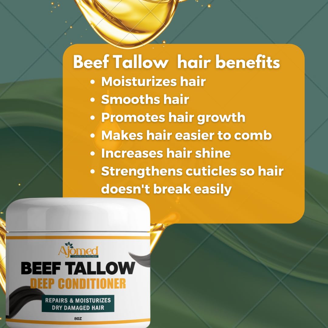 8 oz Beef Tallow Deep Conditioner for Dry Damaged Hair Handmade Moisturizing Hair Mask - Image 3
