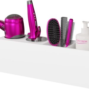 Wall Mount Hair Tool Organizer, Acrylic Hair Dryer Holder with 2 Stainless Steel Cup, for Hair Straighteners, Flat Iron, Curling Wand, Blow Dryer