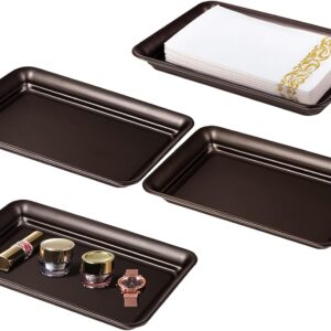 Vintage Farmhouse Decor Metal Vanity Tray (4 Pack), Countertop Guest Hand Towel Paper Storage Organizer Tray Dispenser, Sturdy Holder for Perfume,Cosmetics, Jewelry, Makeup Bathroom Organizer (Bronze)