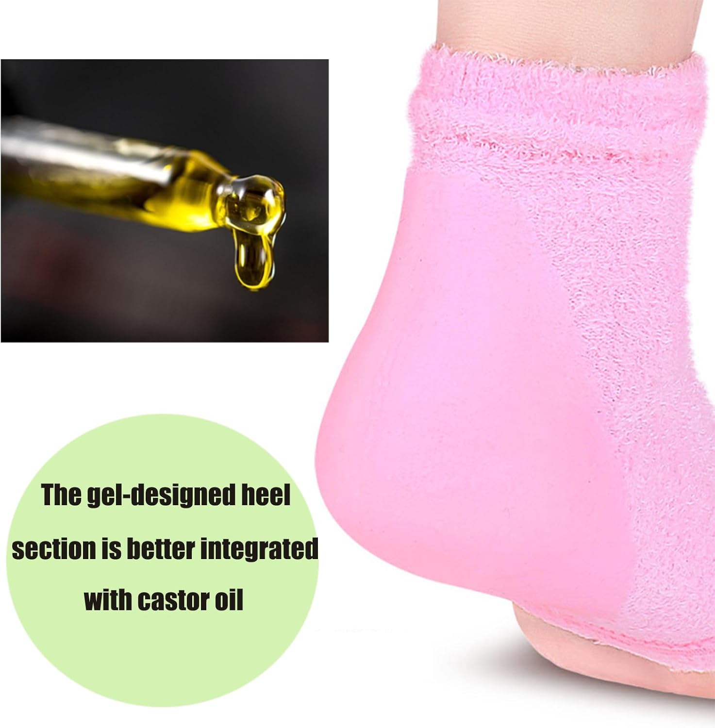 Castor Oil Pack Wrap for Foot, Castor Oil Moisturizing Heel Socks, for Plantar Fasciitis, Cracked Heels - Suitable for Overnight Moisturizing of Feet (Without Essential Oils) (Pink) - Image 2