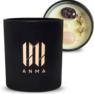 ANMA Luxury Candles - Pink Champagne Fragrance - Handcrafted Soy Wax Scented Candle with Precious Stones & Botanicals - 50-Hour Clean Burn - Vegan Aromatherapy for Relaxation & Harmony