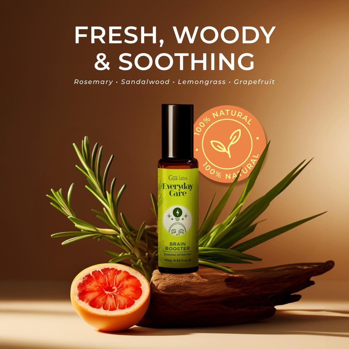 Gya Labs Brain Booster Essential Oil Roll on - Refreshing Brain Essential Oils Roller, 100% Pure Natural, Blend with Rosemary, Sandalwood, Lemongrass & Grapefruit, Travel Size (0.34 Fl Oz) - Image 3
