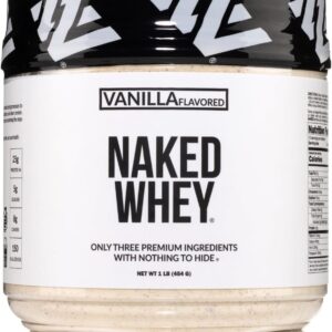 NAKED Vanilla Whey Protein 1Lb, Only 3 Ingredients, All Natural Grass Fed Whey Protein Powder + Vanilla + Coconut Sugar- GMO-Free, Soy Free, Gluten Free. Aid Muscle Growth, 12 Servings