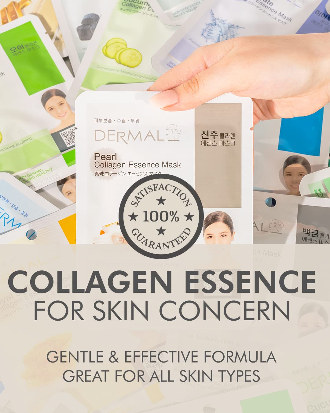 DERMAL 78 Combo Pack Collagen Essence Korean Face Mask - Hydrating & Soothing Facial Mask with Panthenol - Hypoallergenic Self Care Sheet Mask for All Skin Types - Natural Home Spa Treatment Masks - Image 3