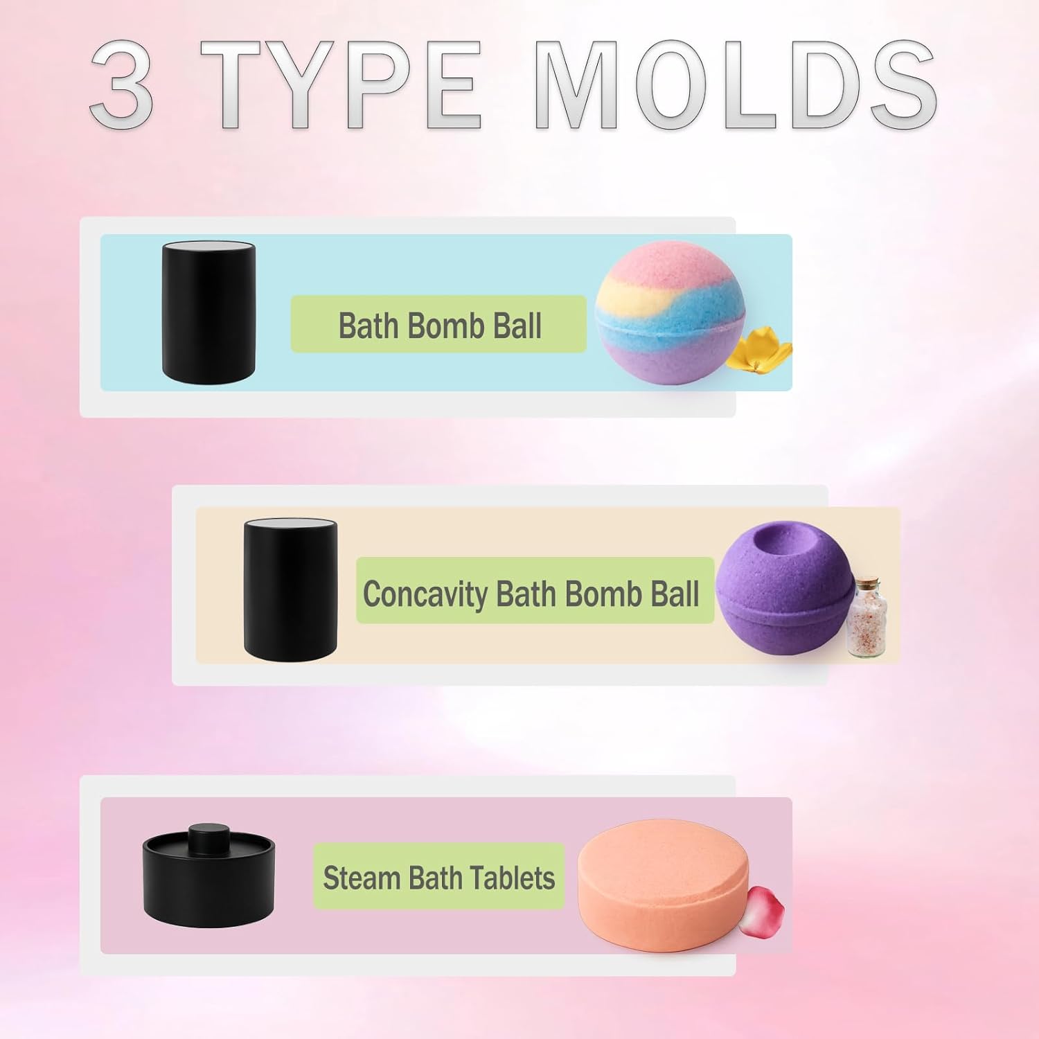Black Bath Salt Ball Press Machine,DIY Bath Bomb Tool,Bath Salt Ball Maker with 3 Set Molds,DIY for Round,Surprise Bath Bomb Ball,Shower Steamers - Image 3