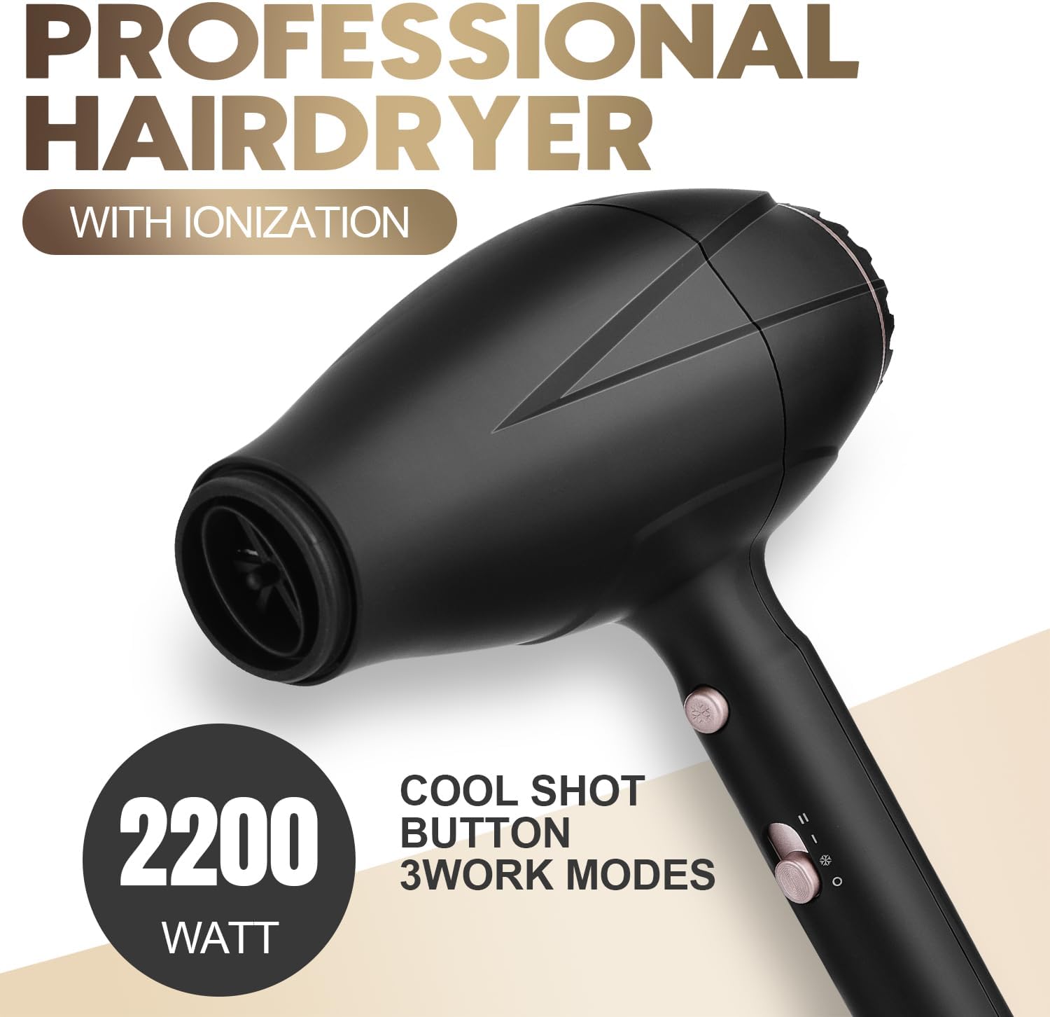 RESUXI Professional Ionic Hair Dryer,2200w AC Motor Blow Dryer Fast Drying Low Noise Travel Hair Dryers with Diffuser Nozzle Concentrator Comb for Women Curly and Straight Hair - Image 4