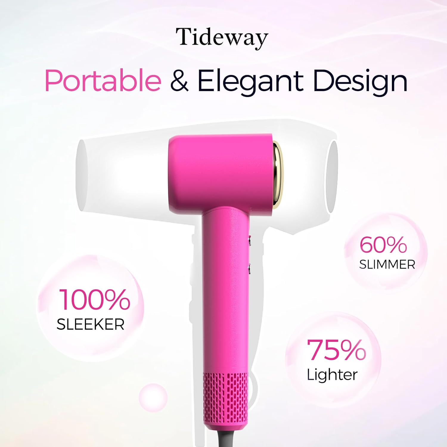 Tideway H11 Pink Hair Dryer 110000 RPM Lightweight, Low Noise, Smart Temp Control - Image 7