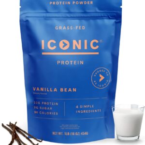 ICONIC Protein Powder, Vanilla Bean - Sugar Free, Low Carb Protein Powder - Lactose Free, Gluten Free, Non-GMO - 20g Grass Fed Whey & Casein Protein - Keto Friendly, 1 lb Pouch (18 Servings)